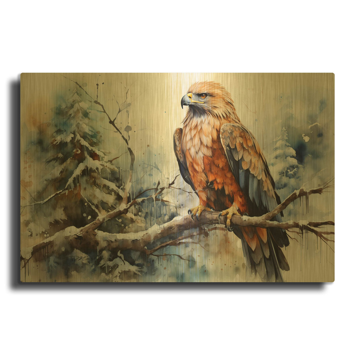 'Wild Life Of Predators In Watercolor 7' By Momart Gold Metal Wall Art