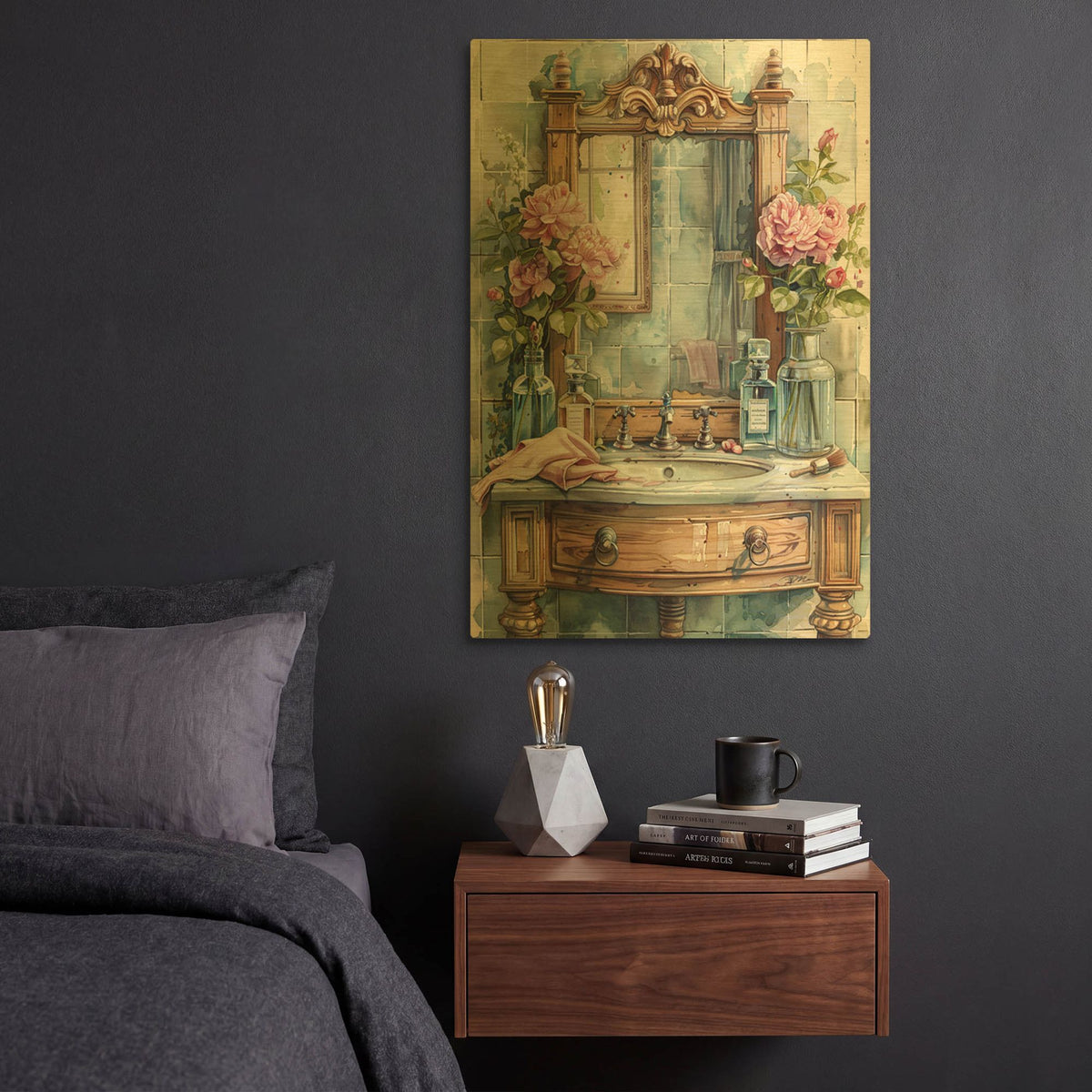 'Wooden Sink With Mirror' By Momart Gold Metal Wall Art