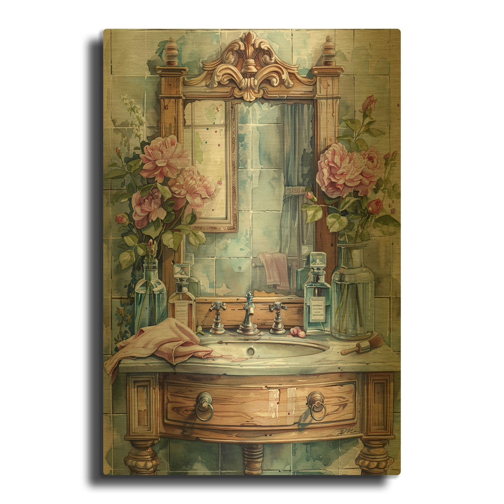 'Wooden Sink With Mirror' By Momart Gold Metal Wall Art