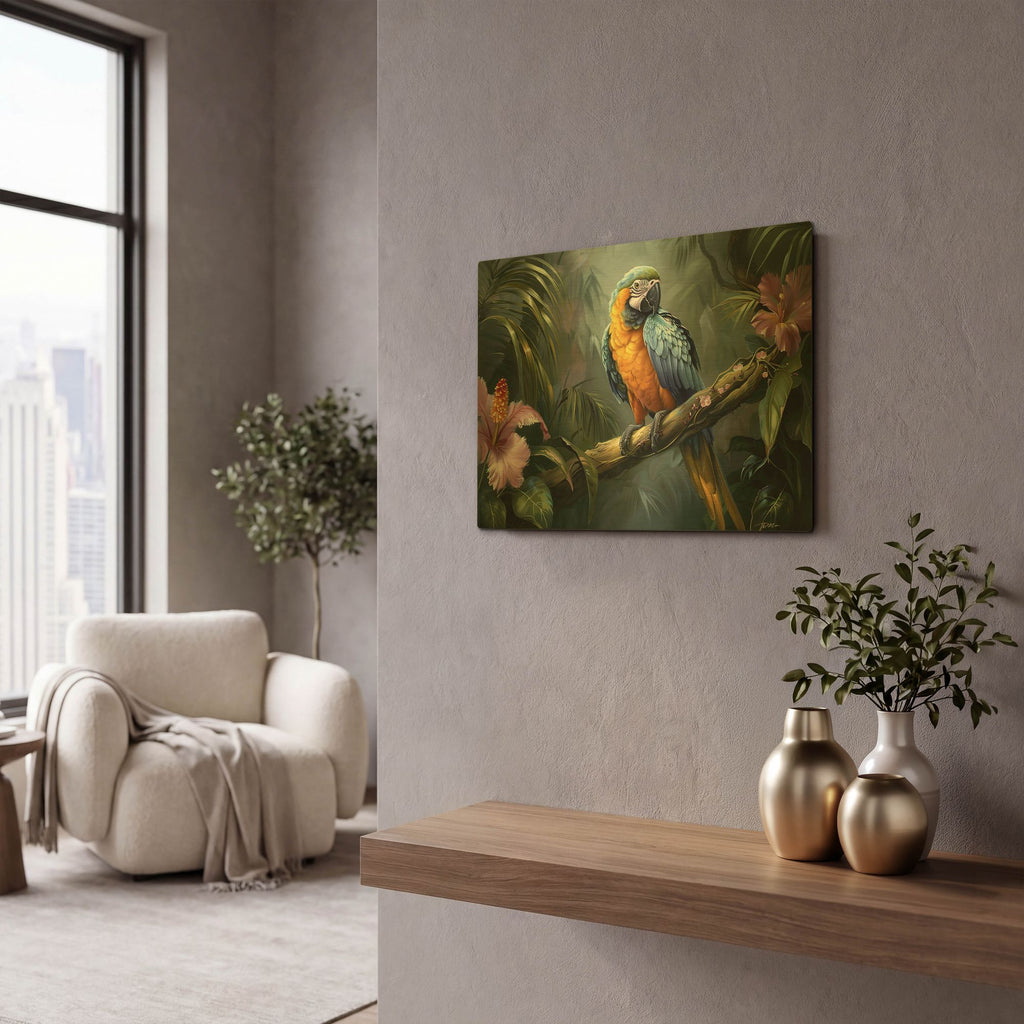 'Yellow And Blue Parrot' By Momart Gold Metal Wall Art