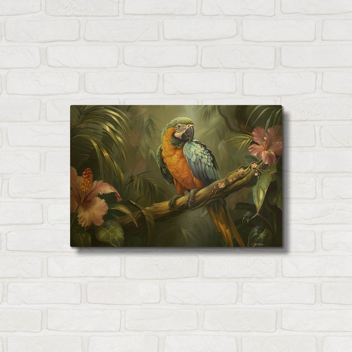 'Yellow And Blue Parrot' By Momart Gold Metal Wall Art