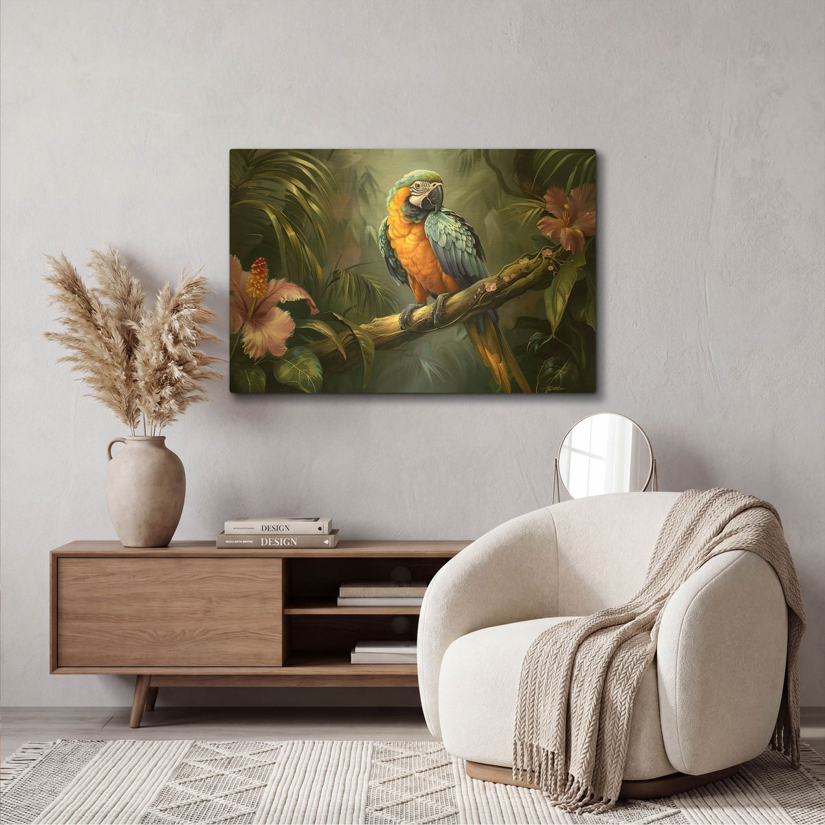 'Yellow And Blue Parrot' By Momart Gold Metal Wall Art