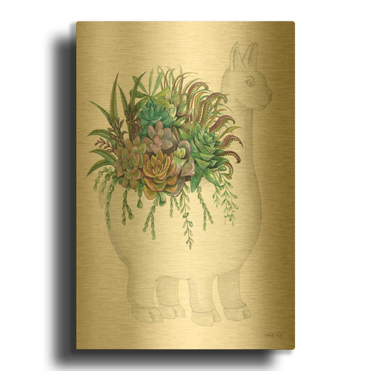 'Proud Llama Pot I' By Cindy Jacobs Gold Metal Wall Art