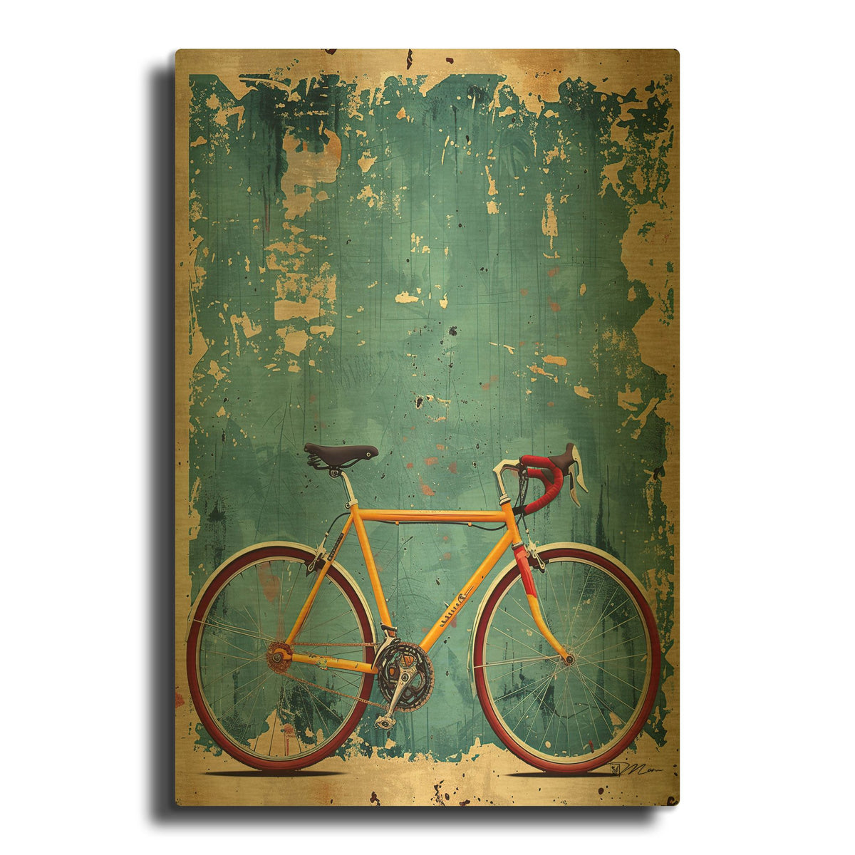 'Yellow Racing Bicycle' By Momart Gold Metal Wall Art