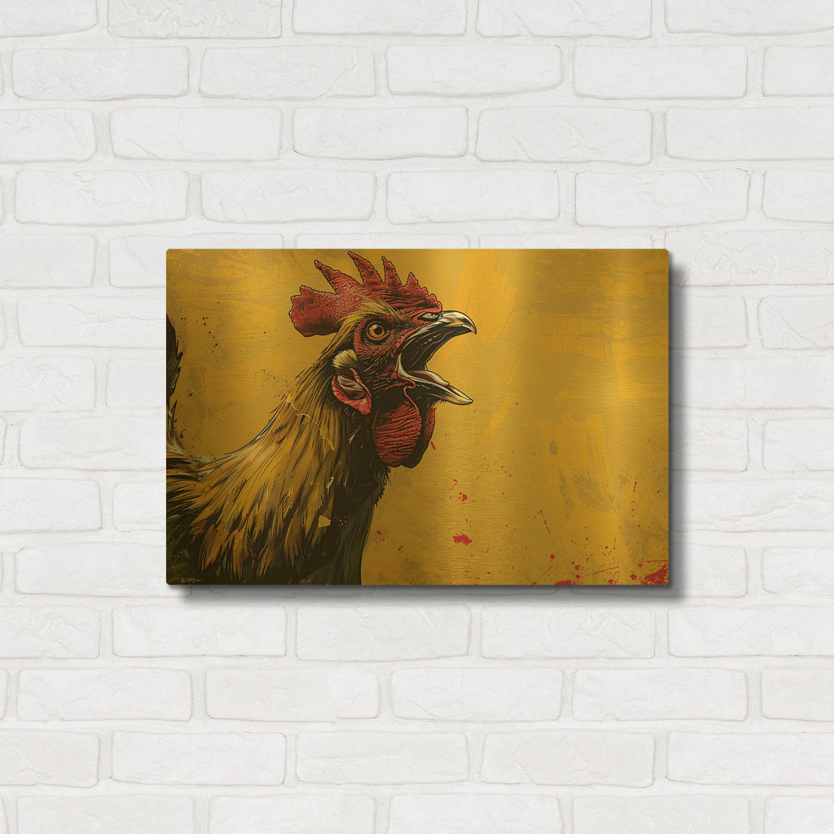 'Yellow Rooster' By Momart Gold Metal Wall Art