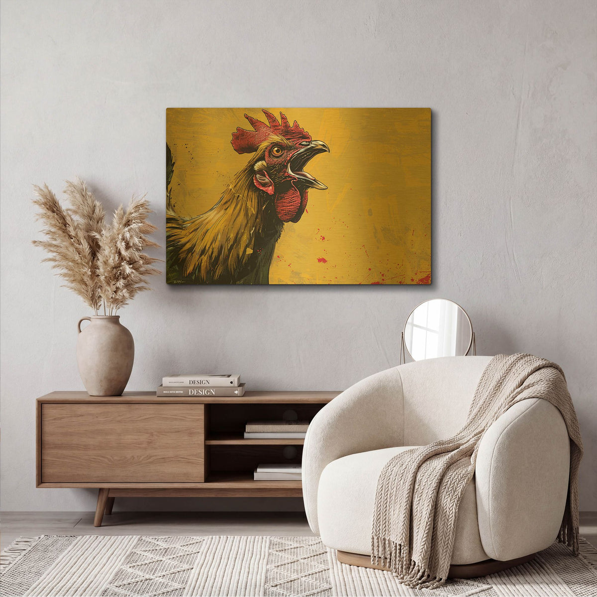 'Yellow Rooster' By Momart Gold Metal Wall Art