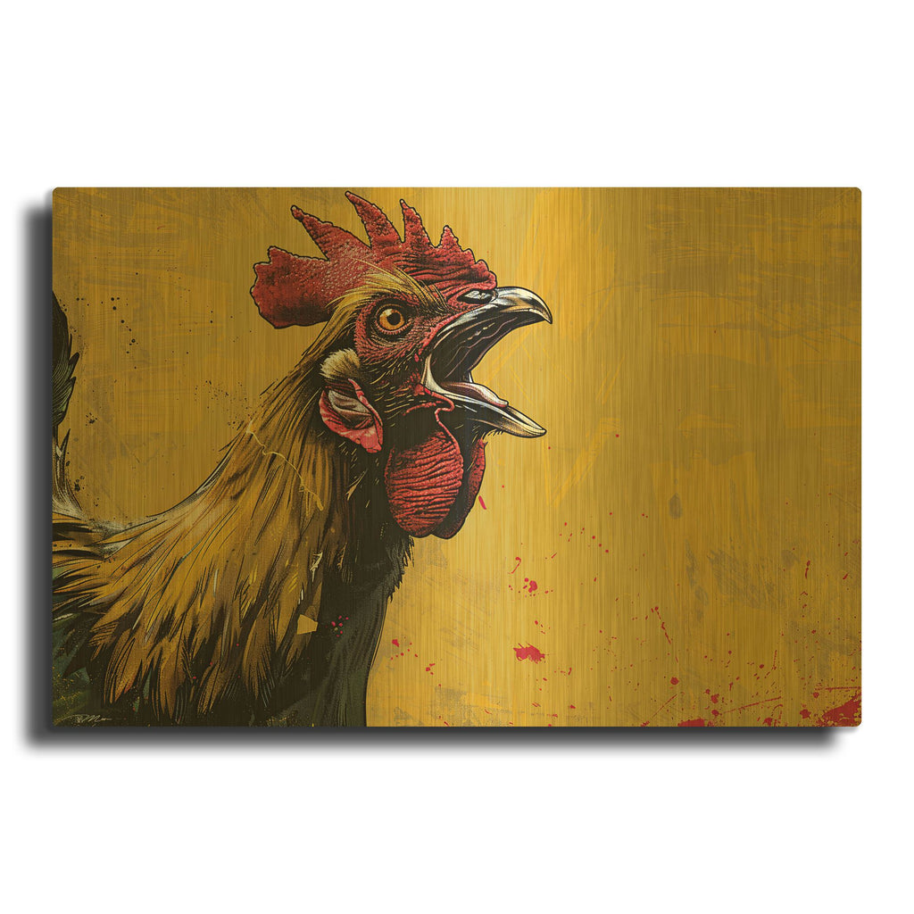 'Yellow Rooster' By Momart Gold Metal Wall Art