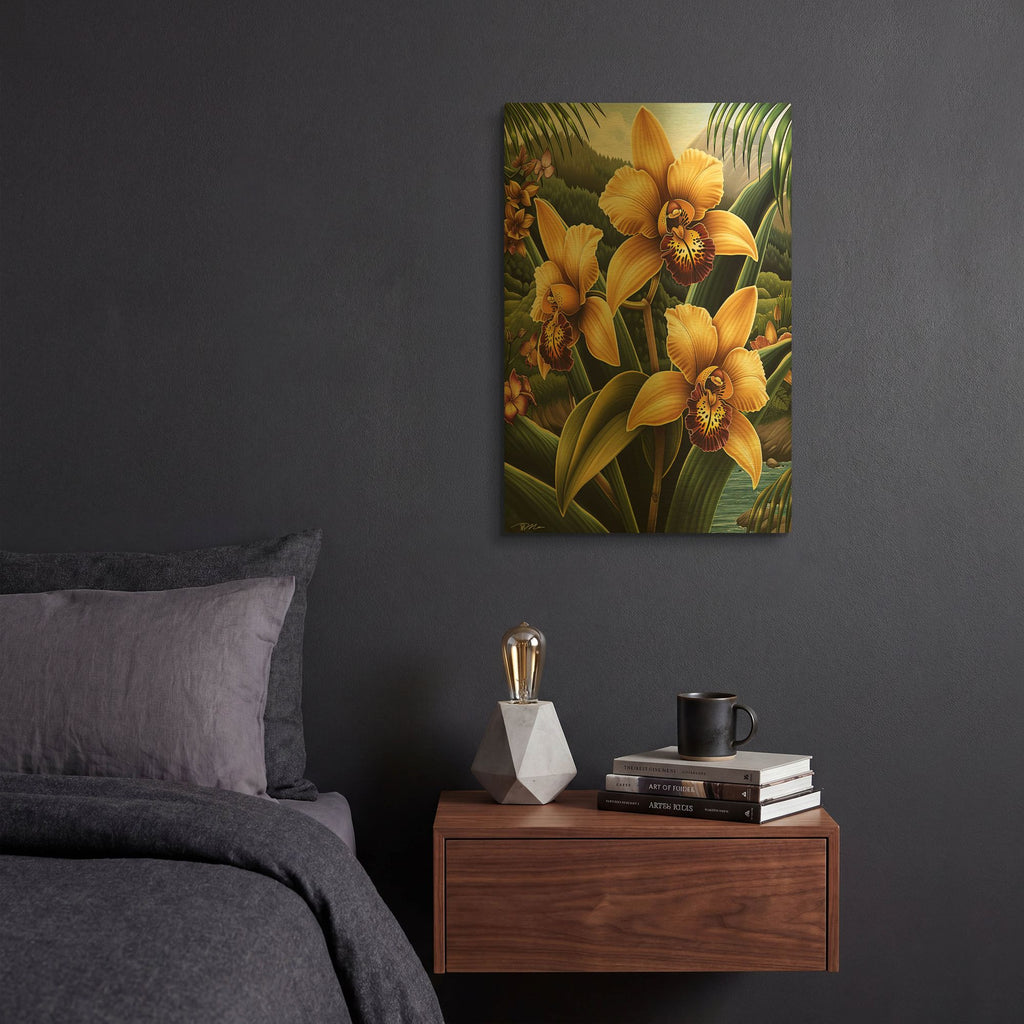 'Yellow Tiger Orchids 2' By Momart Gold Metal Wall Art