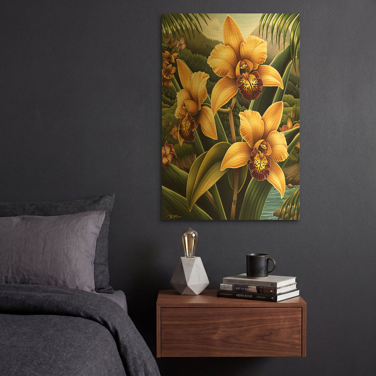 'Yellow Tiger Orchids 2' By Momart Gold Metal Wall Art