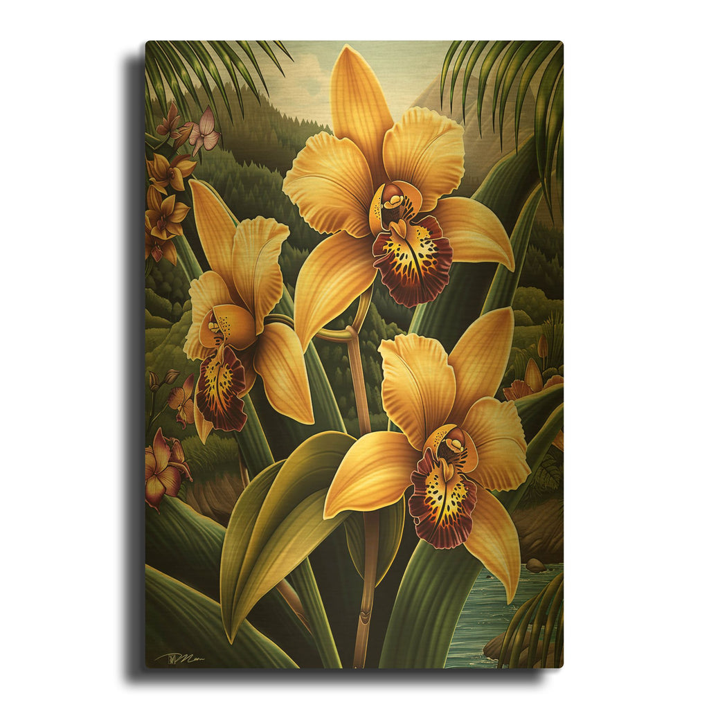 'Yellow Tiger Orchids 2' By Momart Gold Metal Wall Art