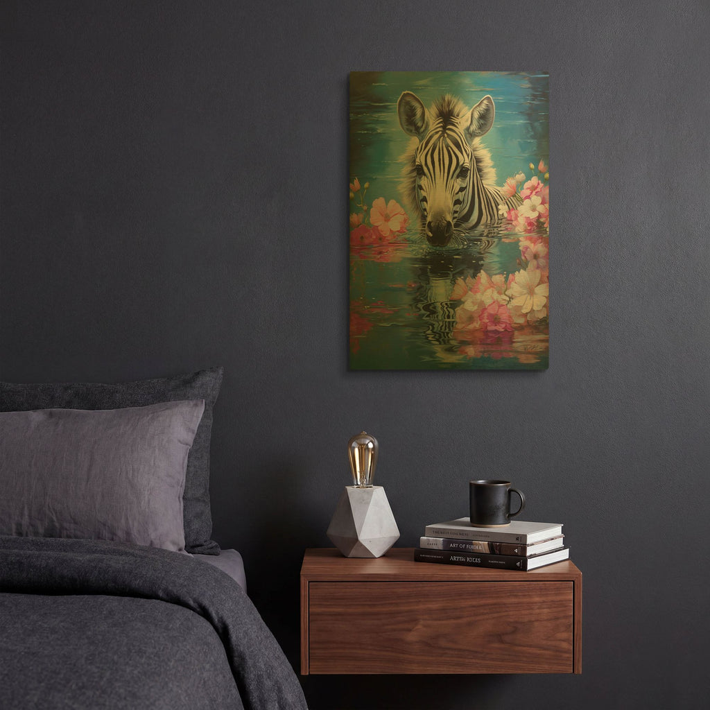'Zebra In The Water' By Momart Gold Metal Wall Art