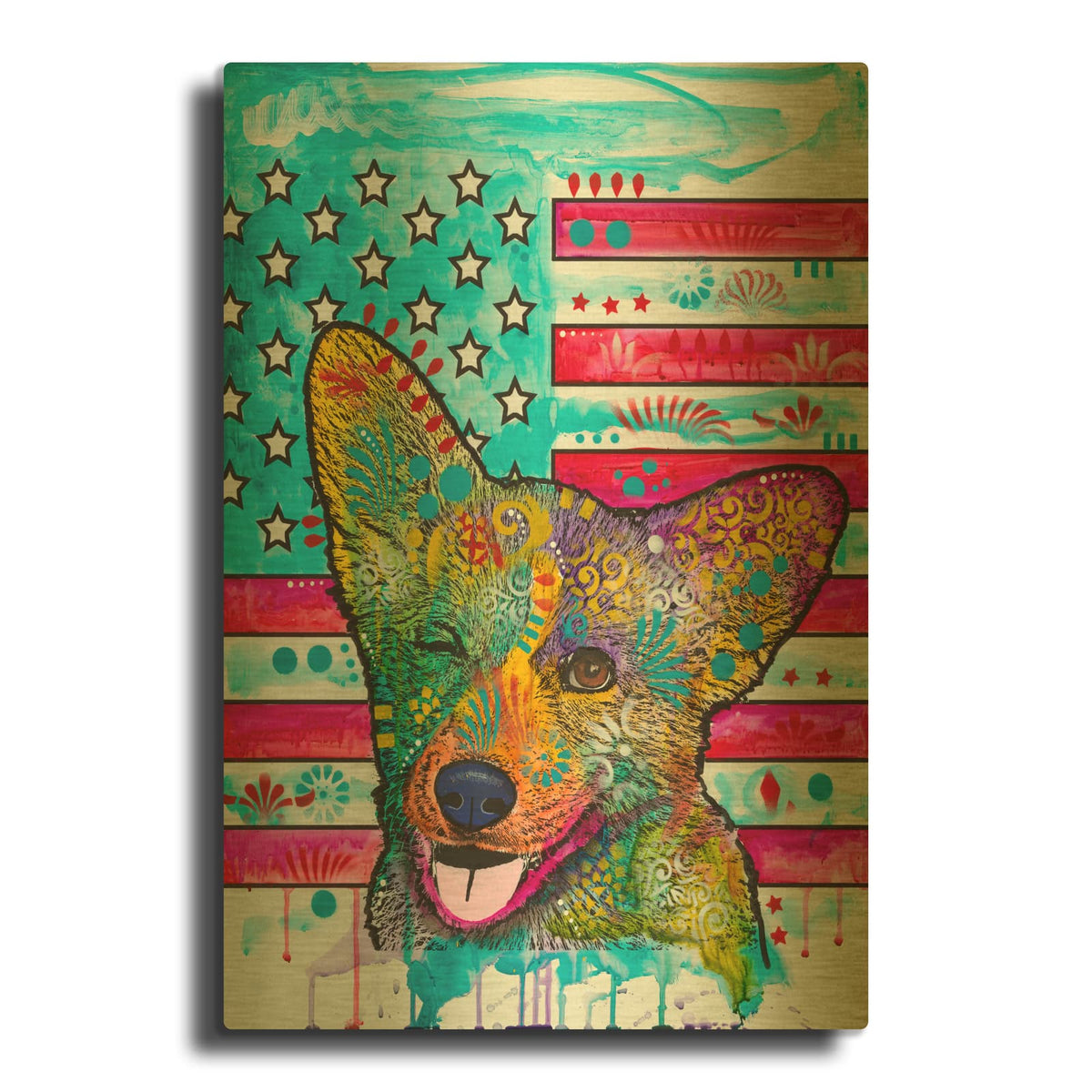 'All American Corgi' By Dean Russo Gold Metal Wall Art