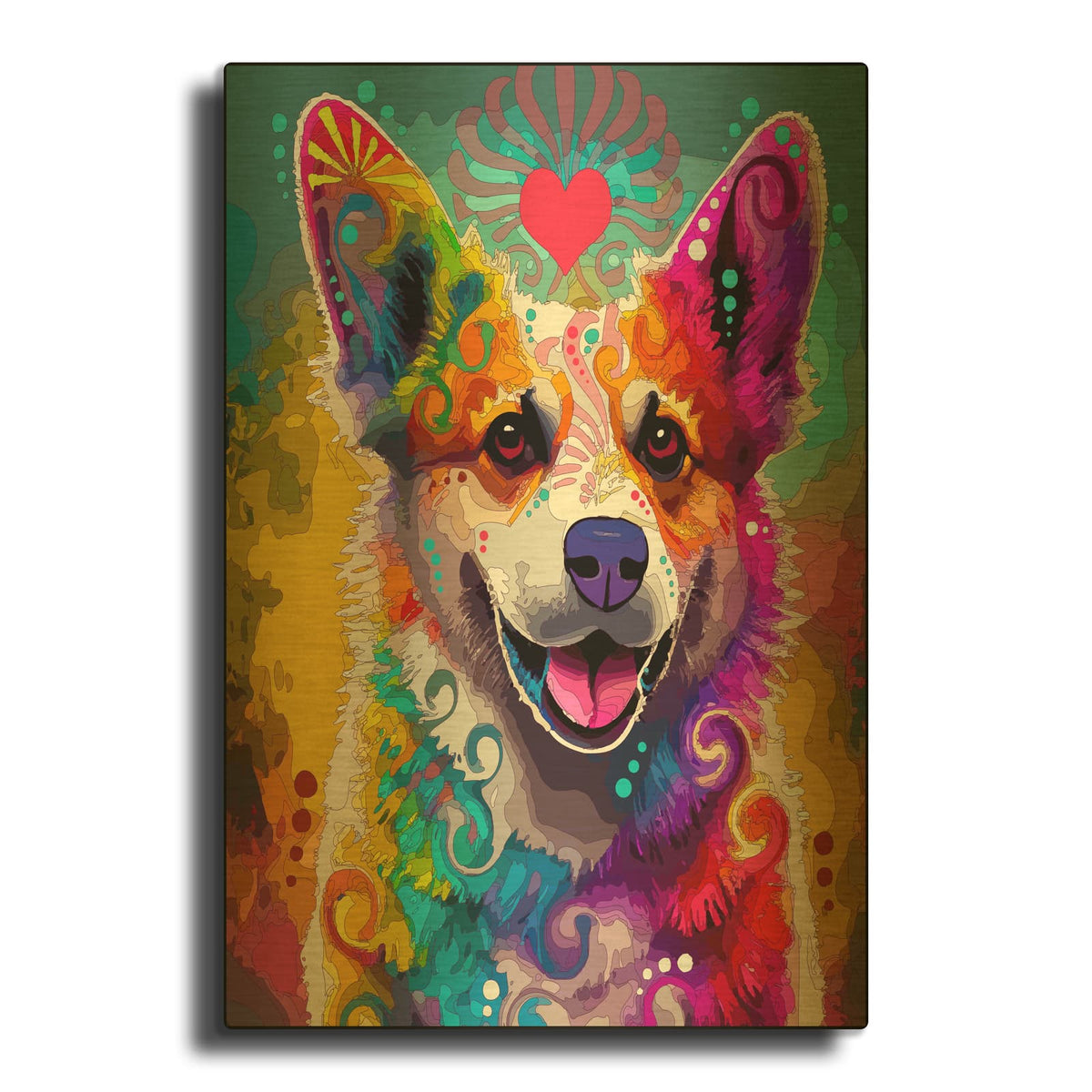 'Happiness Corgi' By Dean Russo Gold Metal Wall Art