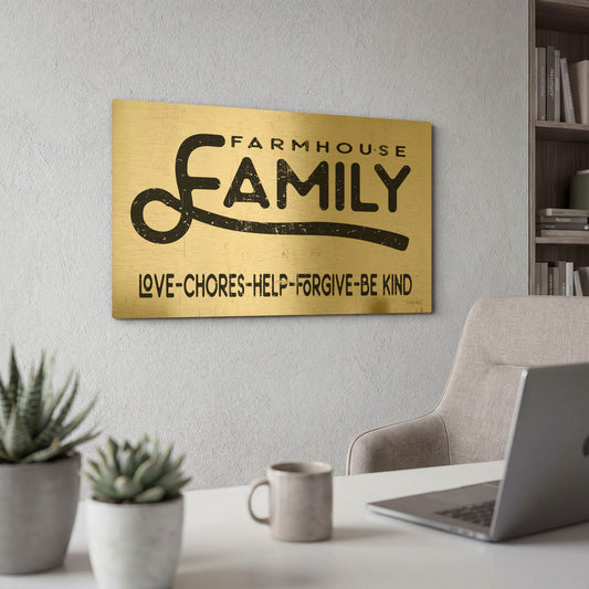 'Farmhouse Family' By Cindy Jacobs Gold Metal Wall Art