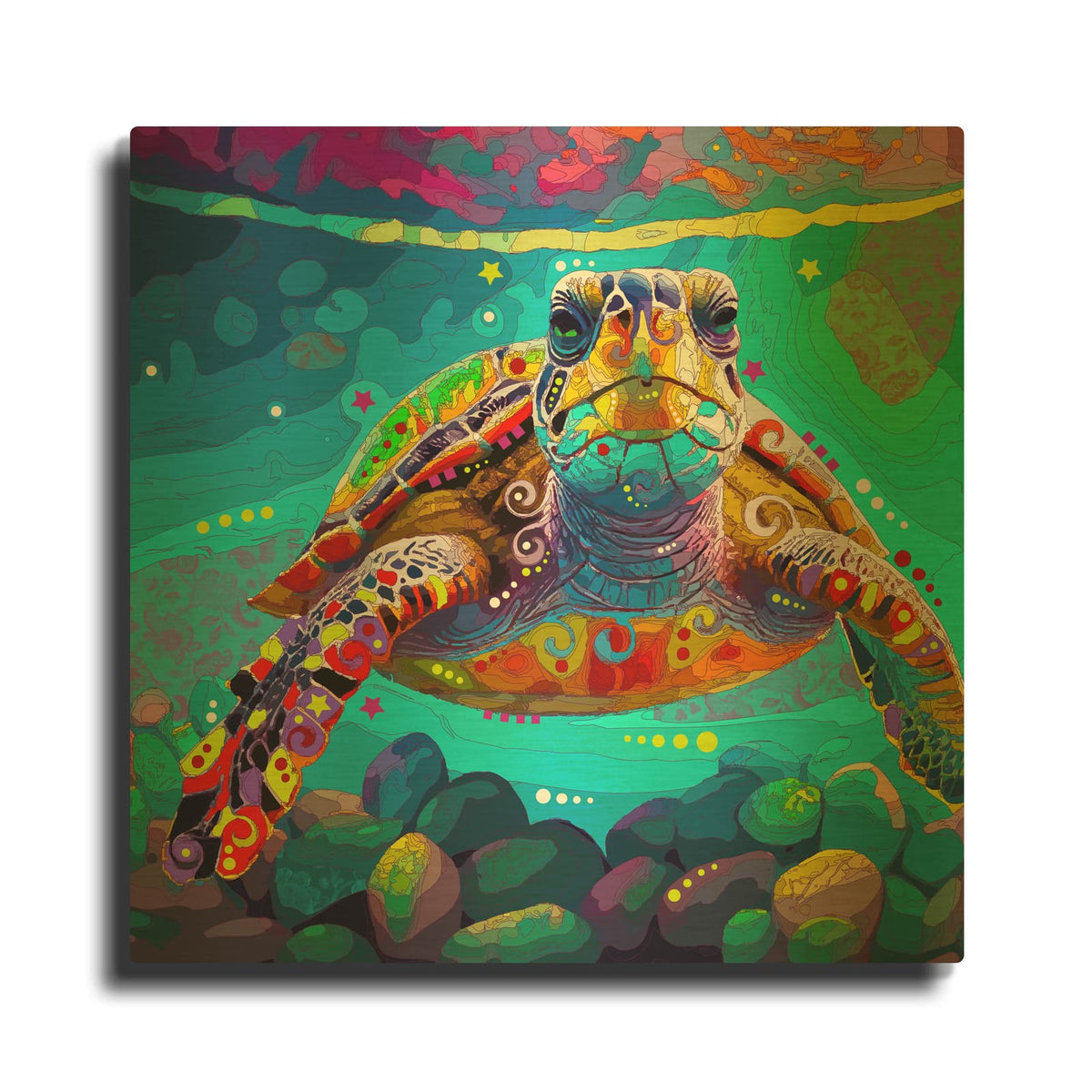 'Sea Turtling' By Dean Russo Gold Metal Wall Art