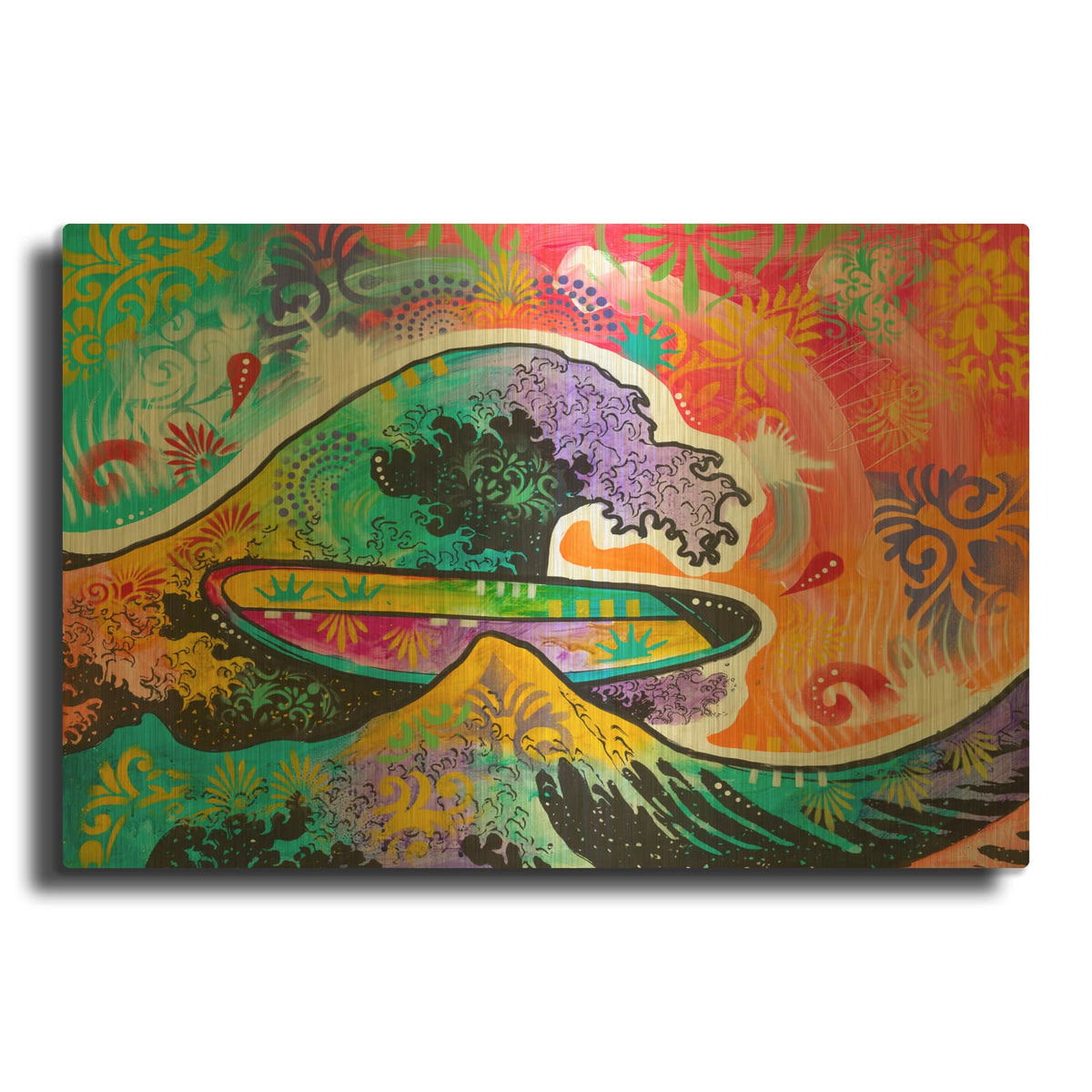 'Surf Hokusai' By Dean Russo Gold Metal Wall Art