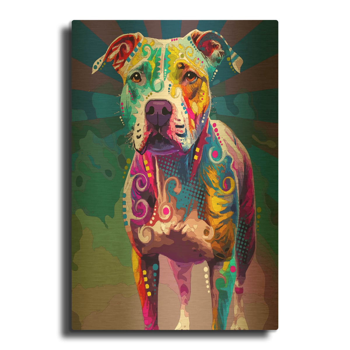'The Carefree Staffie' By Dean Russo Gold Metal Wall Art