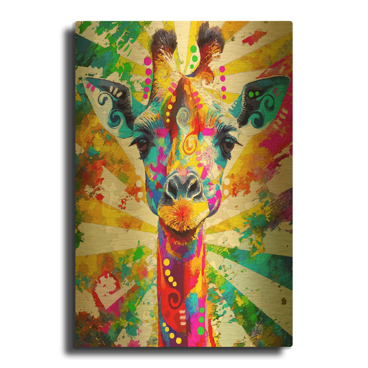 'The Closeup Giraffe' By Dean Russo Gold Metal Wall Art