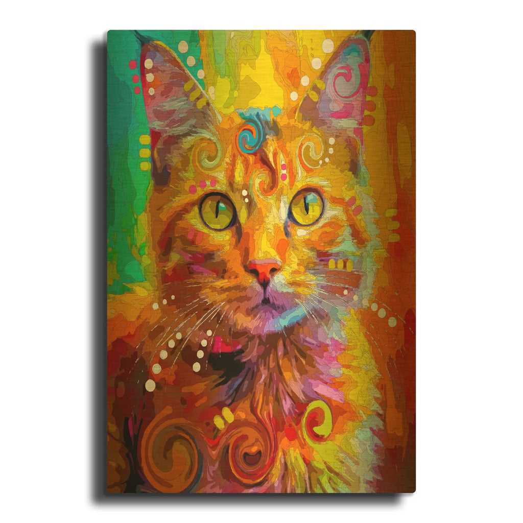 'The Insightful Tabby' By Dean Russo Gold Metal Wall Art