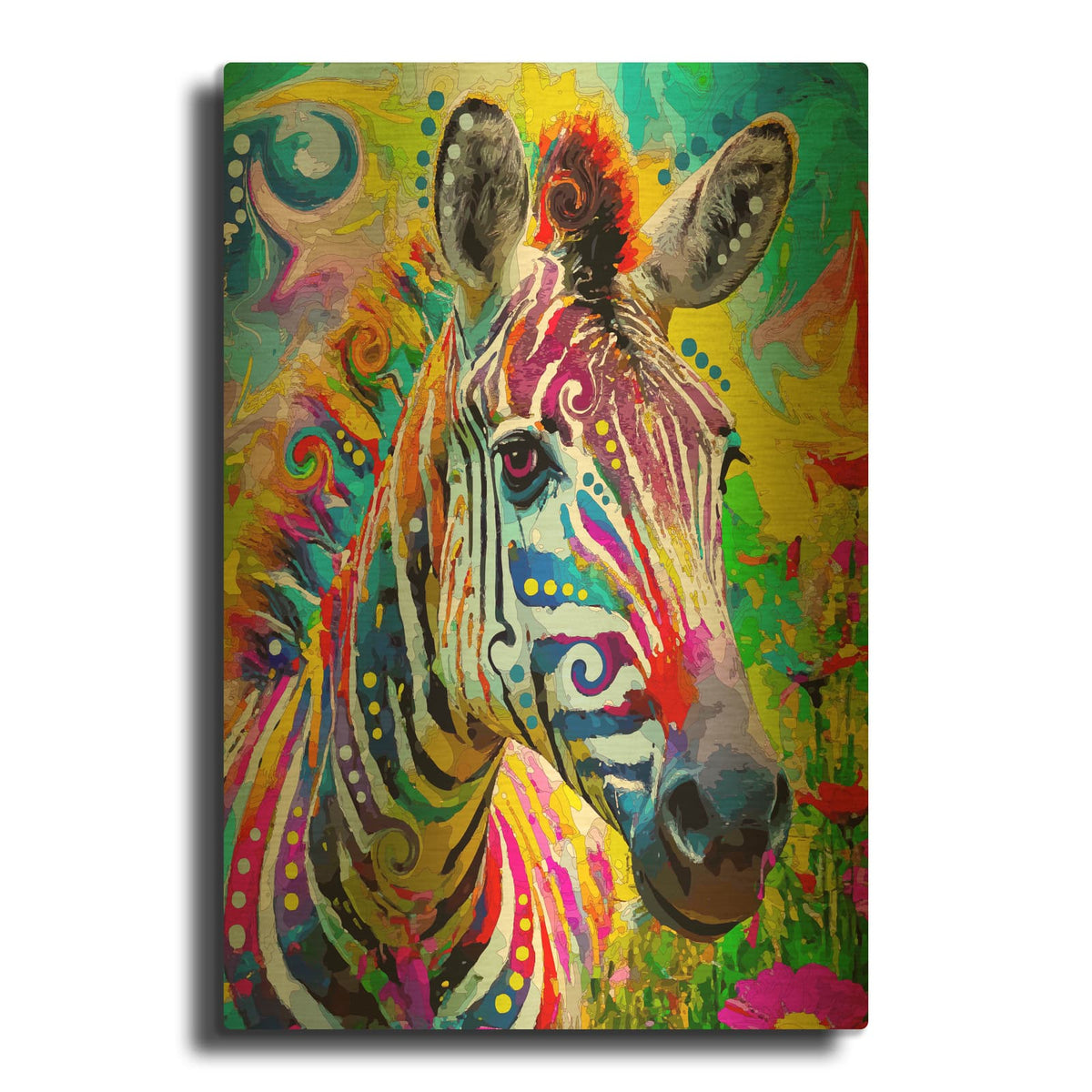 'The Neon Zebra' By Dean Russo Gold Metal Wall Art