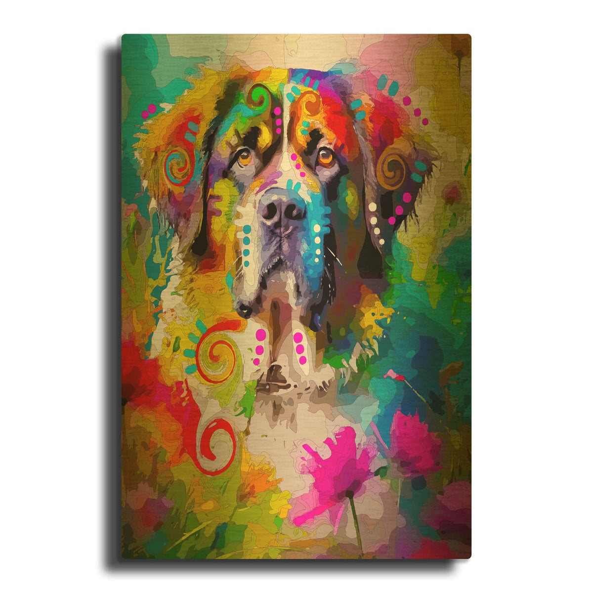 'The Proud Saint Bernard' By Dean Russo Gold Metal Wall Art