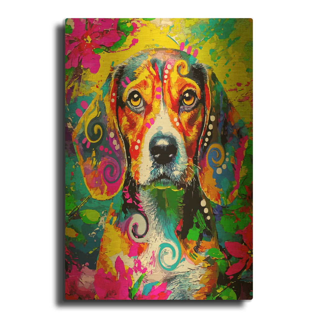'The Timid Beagle' By Dean Russo Gold Metal Wall Art