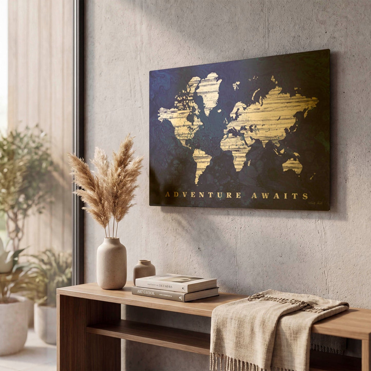 'Adventure Awaits Map' By Cindy Jacobs Gold Metal Wall Art
