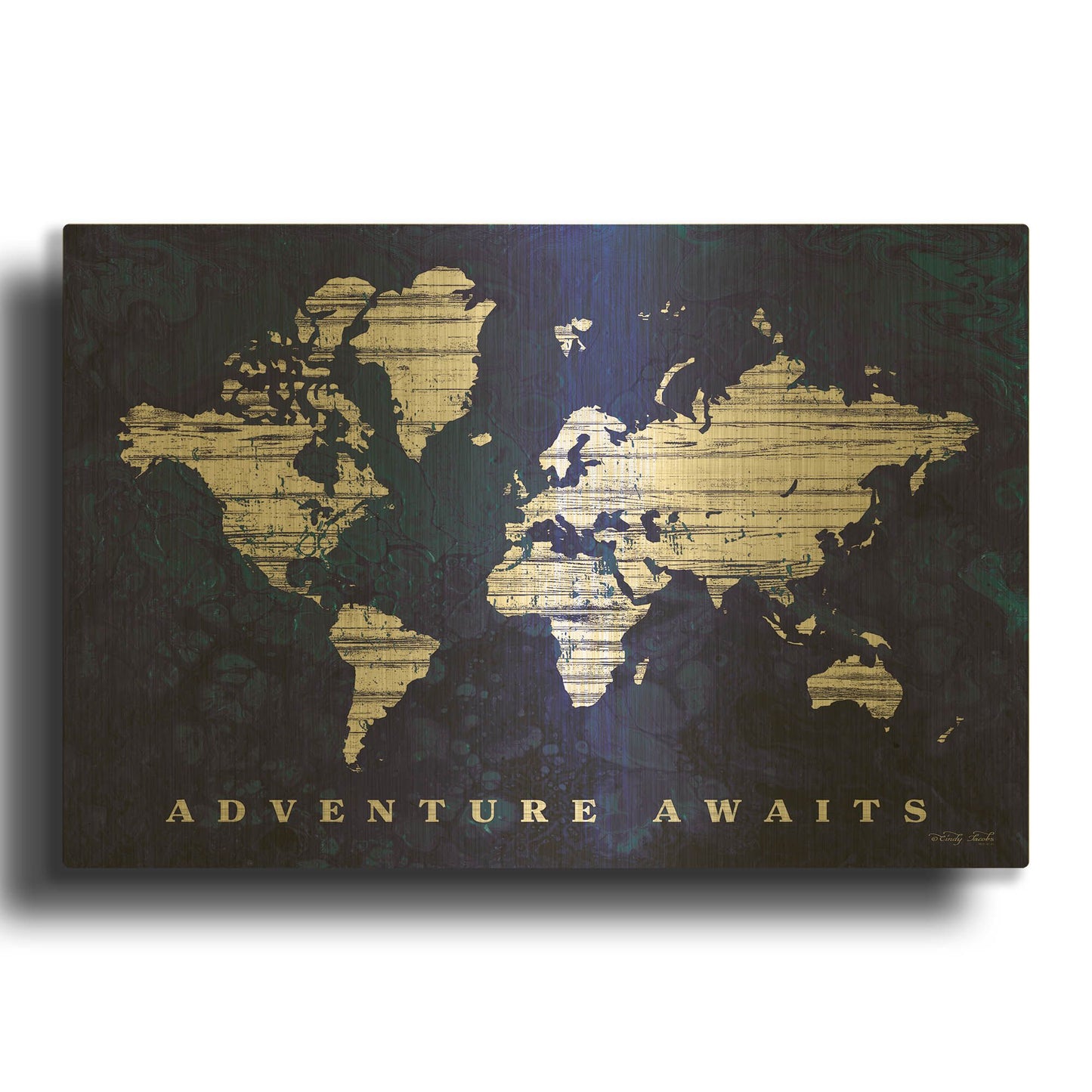 'Adventure Awaits Map' By Cindy Jacobs Gold Metal Wall Art