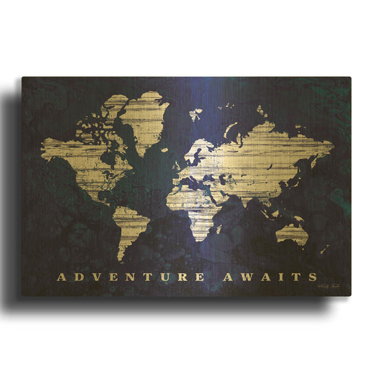 'Adventure Awaits Map' By Cindy Jacobs Gold Metal Wall Art