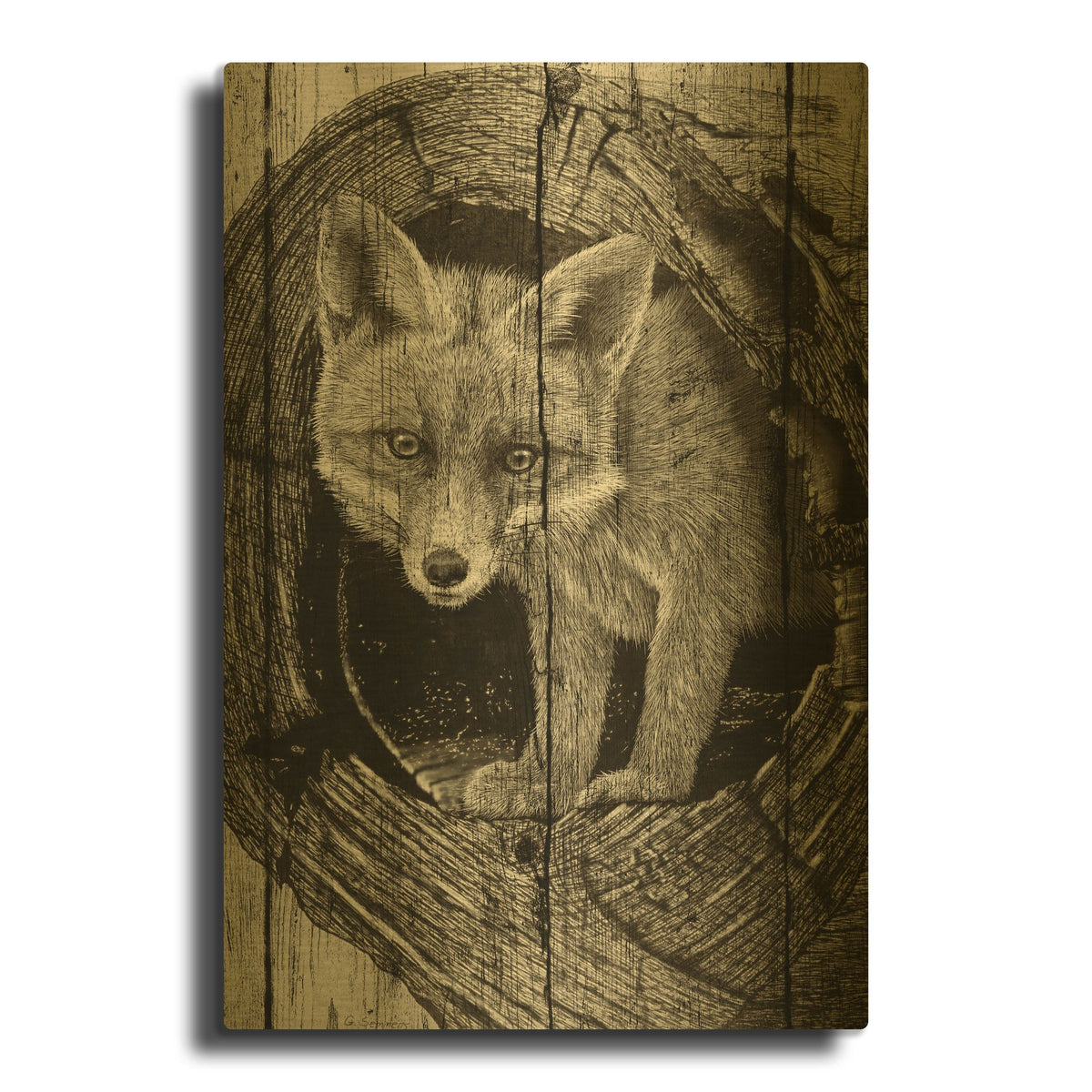 'Baby In A Tree 01' By Gordon Semmens Gold Metal Wall Art