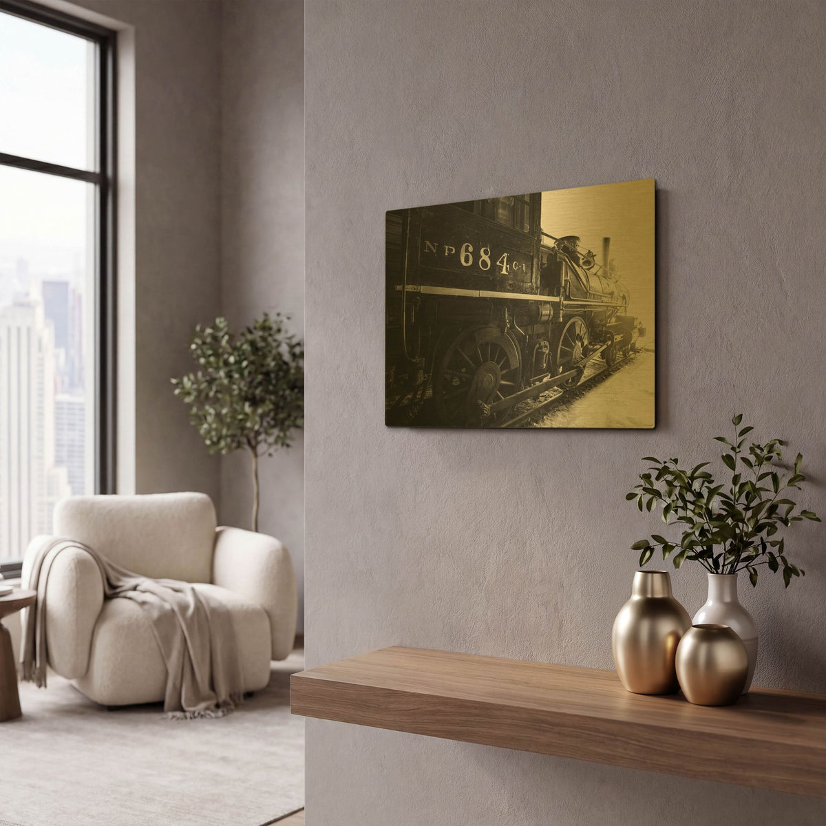 'Bonanzaville Antiques 13' By Gordon Semmens Gold Metal Wall Art