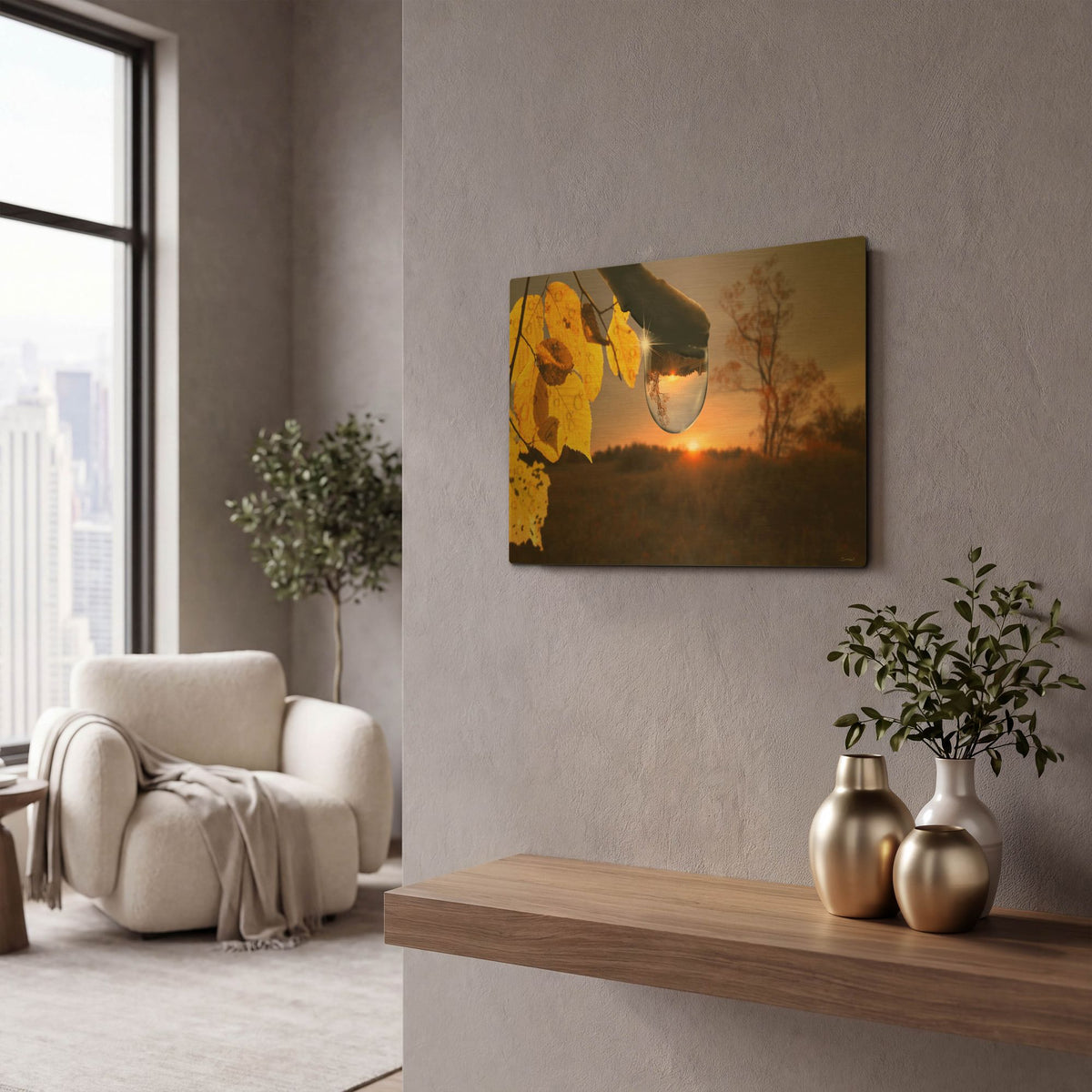'Dewdrop Sunrise' By Gordon Semmens Gold Metal Wall Art