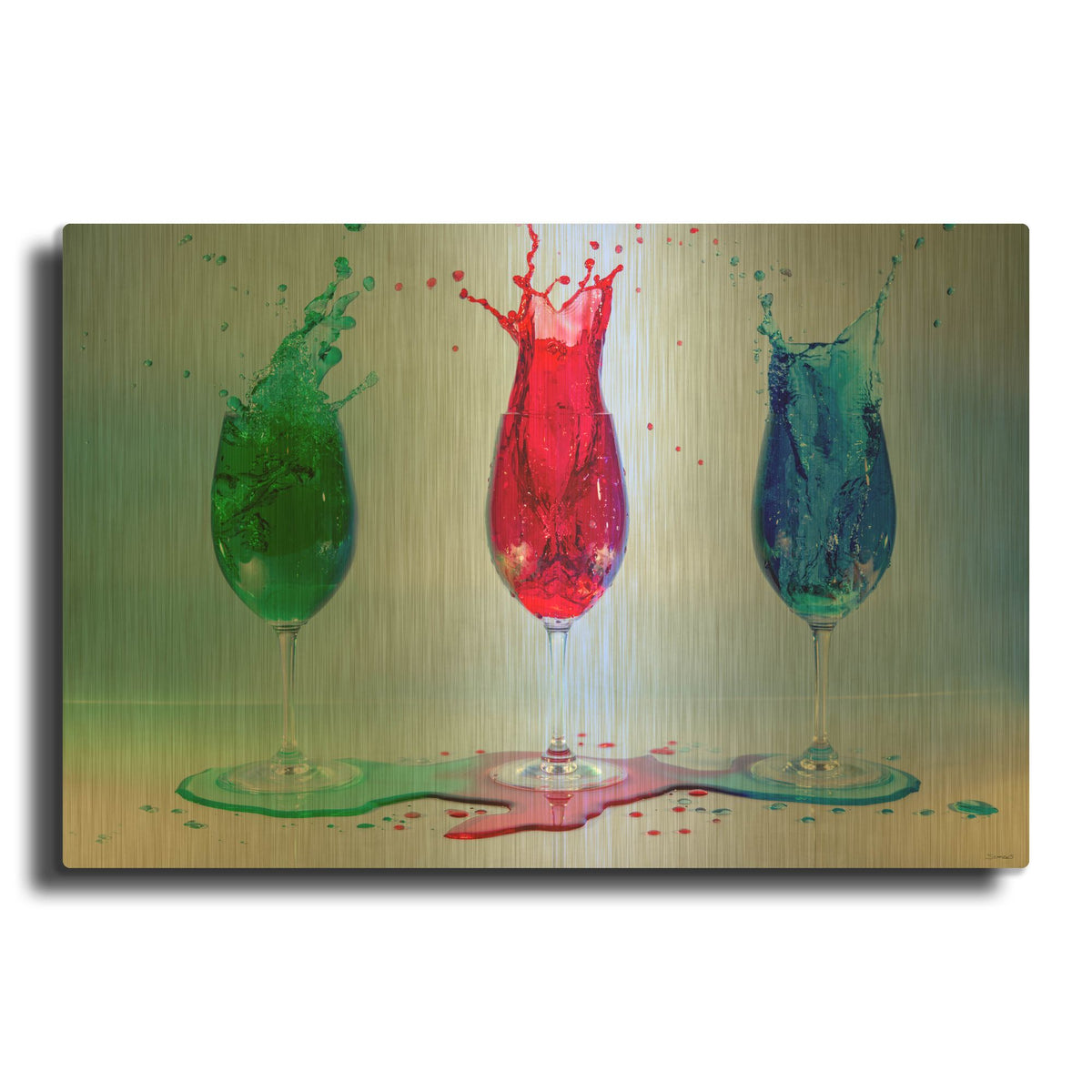 'Drink Splash 5' By Gordon Semmens Gold Metal Wall Art