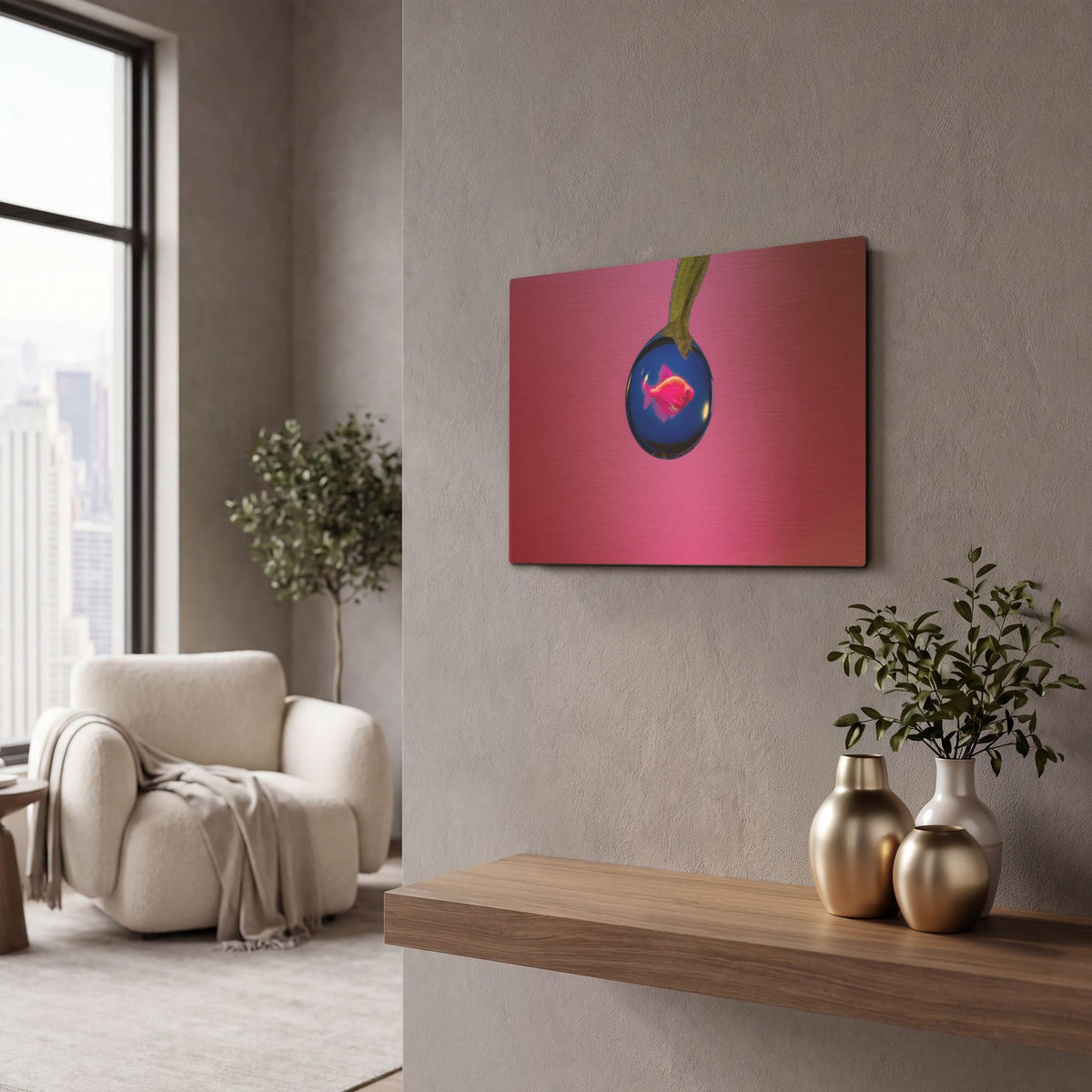 'Fish In A Drop 2' By Gordon Semmens Gold Metal Wall Art