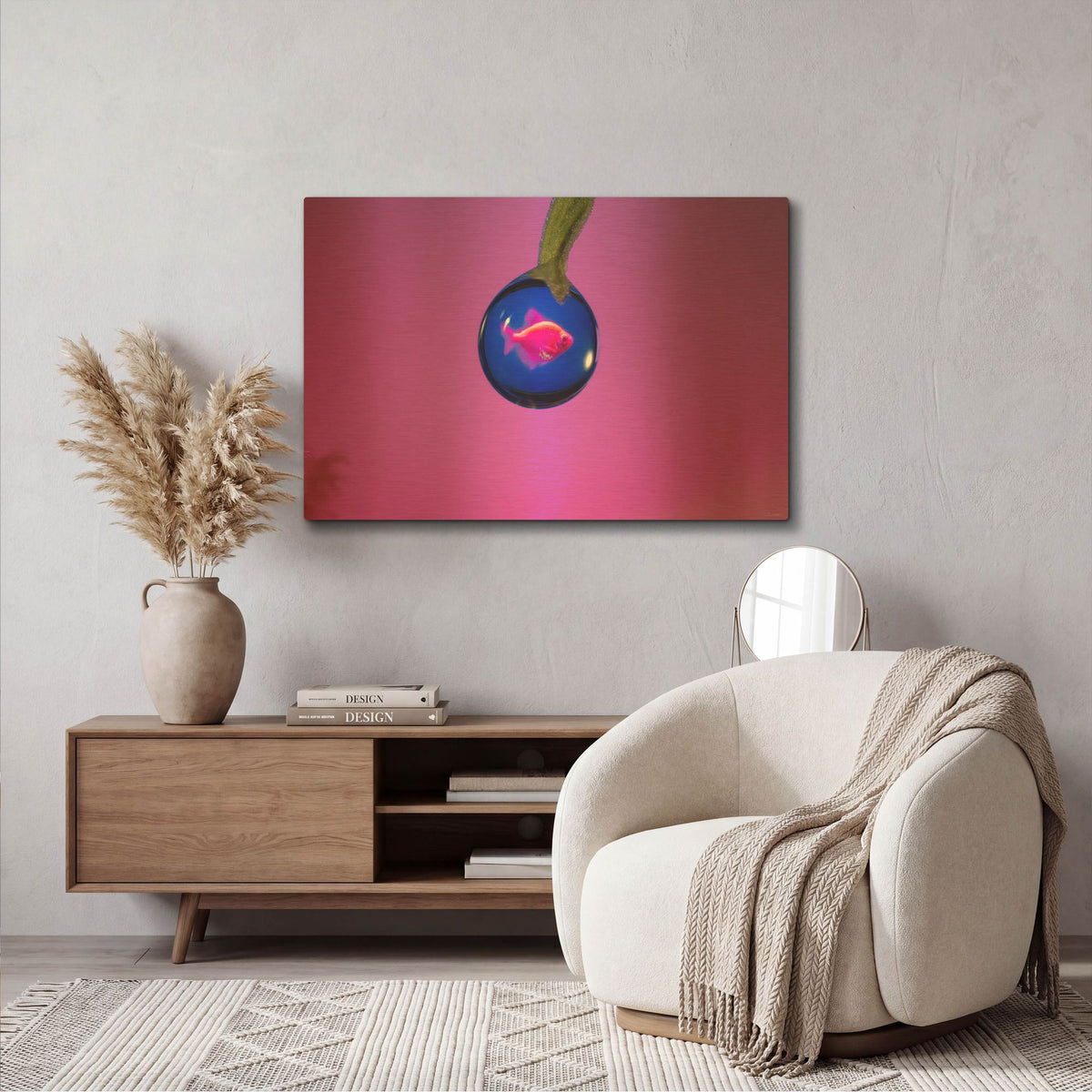 'Fish In A Drop 2' By Gordon Semmens Gold Metal Wall Art
