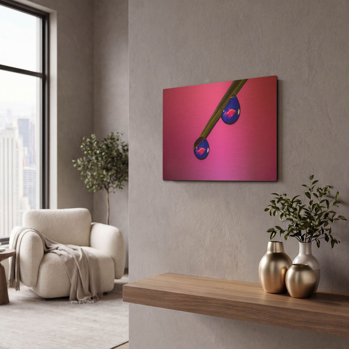 'Fish In A Drop 3' By Gordon Semmens Gold Metal Wall Art