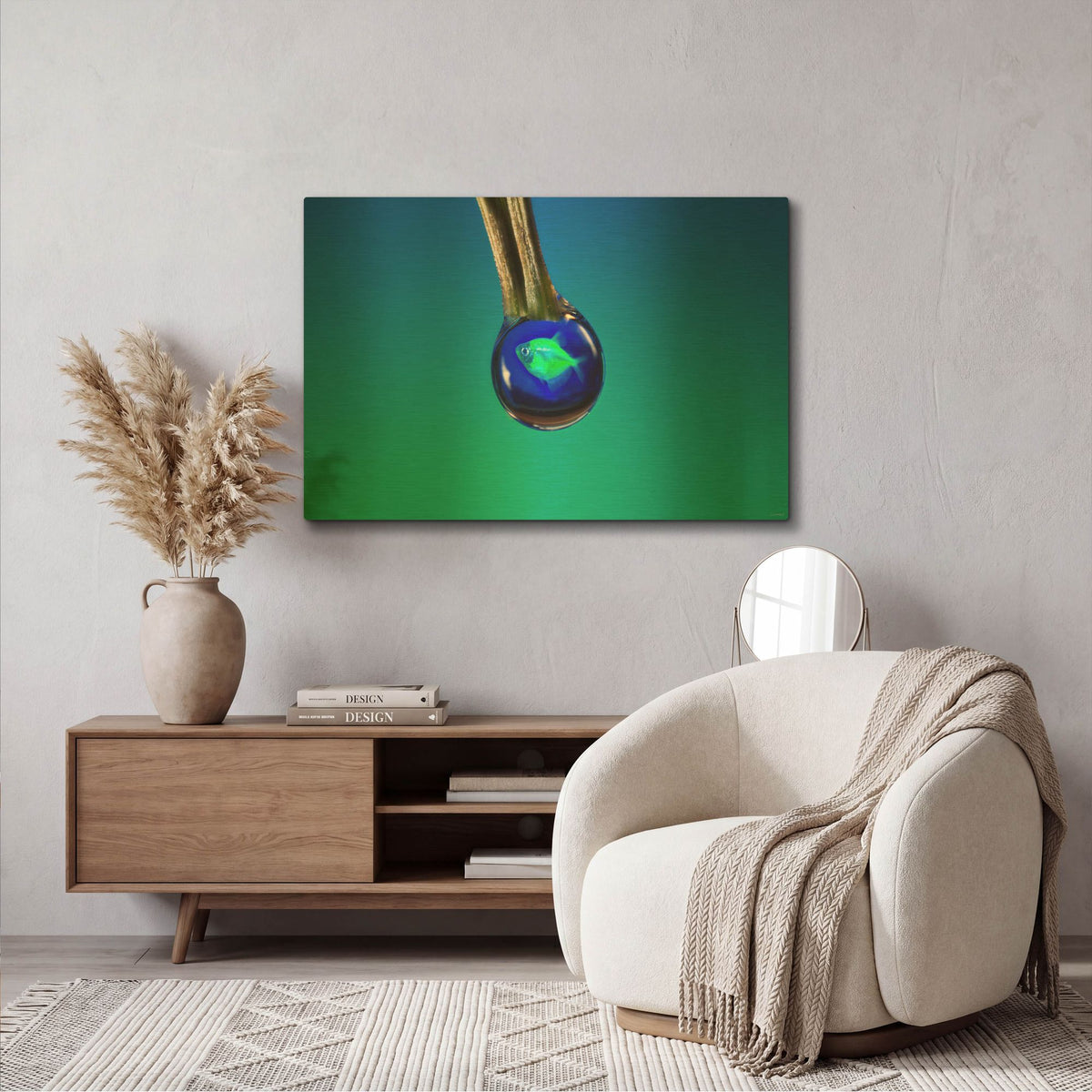 'Fish In A Drop 6' By Gordon Semmens Gold Metal Wall Art