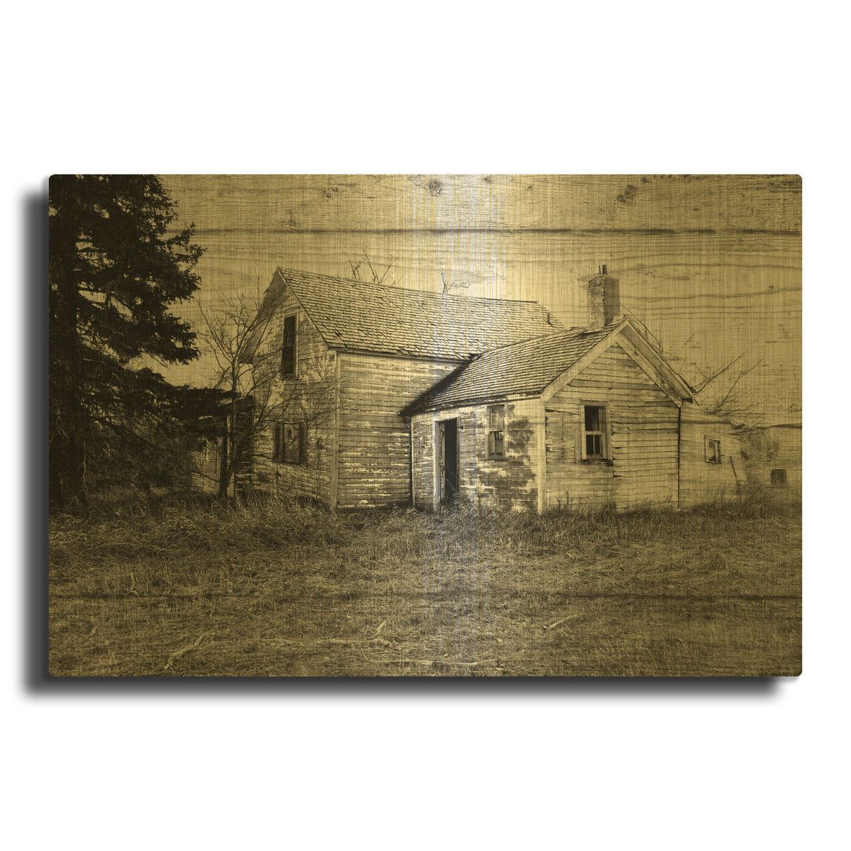 'Lost Farmstead On The Prairie 005' By Gordon Semmens Gold Metal Wall Art