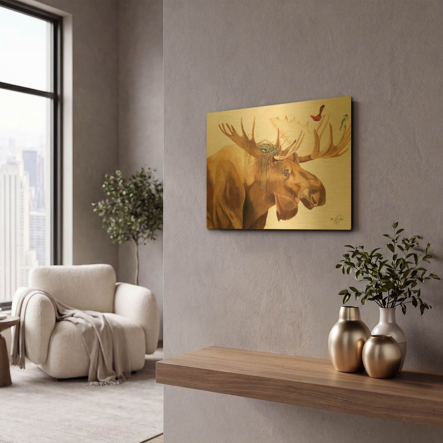 'Freeloaders' By Diane Fifer Gold Metal Wall Art
