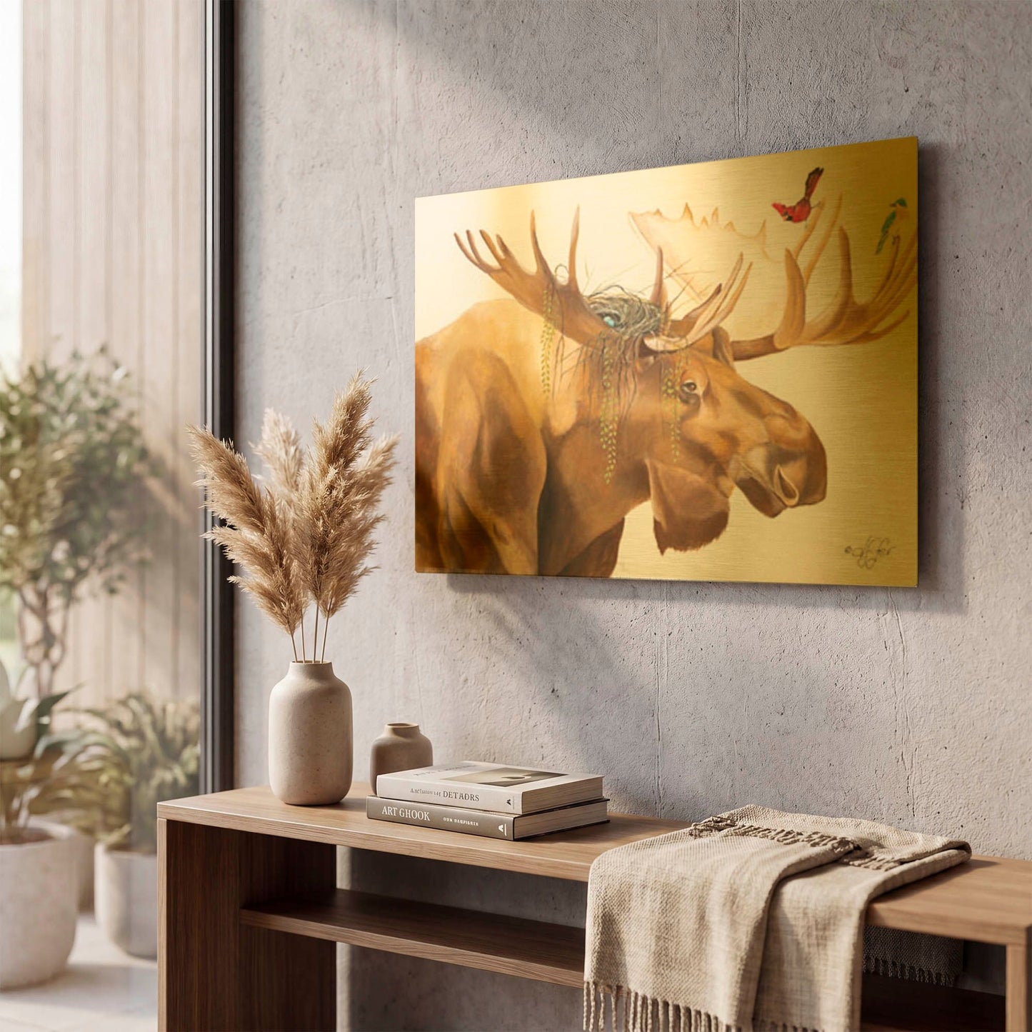 'Freeloaders' By Diane Fifer Gold Metal Wall Art