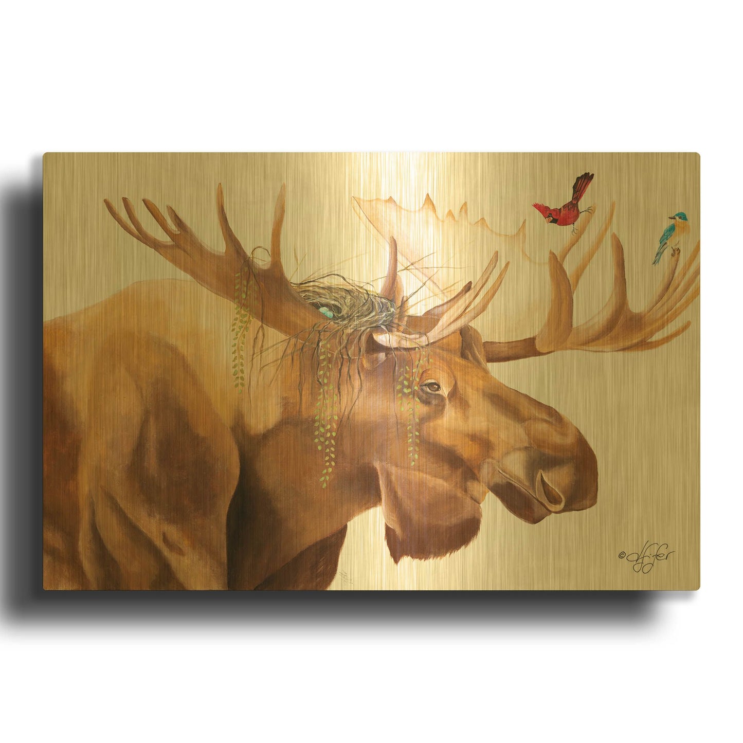 'Freeloaders' By Diane Fifer Gold Metal Wall Art