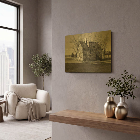 'Lost Farmstead On The Prairie 016' By Gordon Semmens Gold Metal Wall Art
