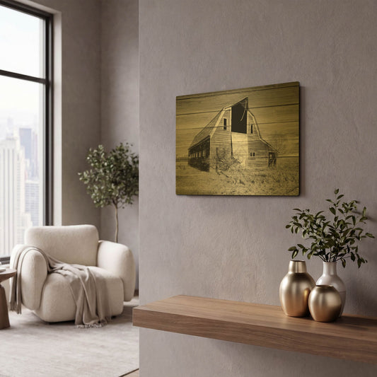 'Lost Farmstead On The Prairie 027' By Gordon Semmens Gold Metal Wall Art