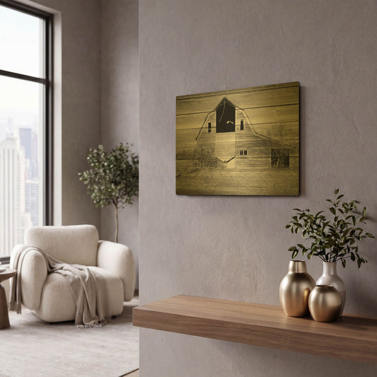 'Lost Farmstead On The Prairie 028' By Gordon Semmens Gold Metal Wall Art
