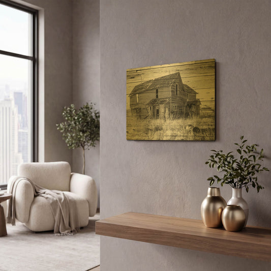 'Lost Farmstead On The Prairie 033' By Gordon Semmens Gold Metal Wall Art