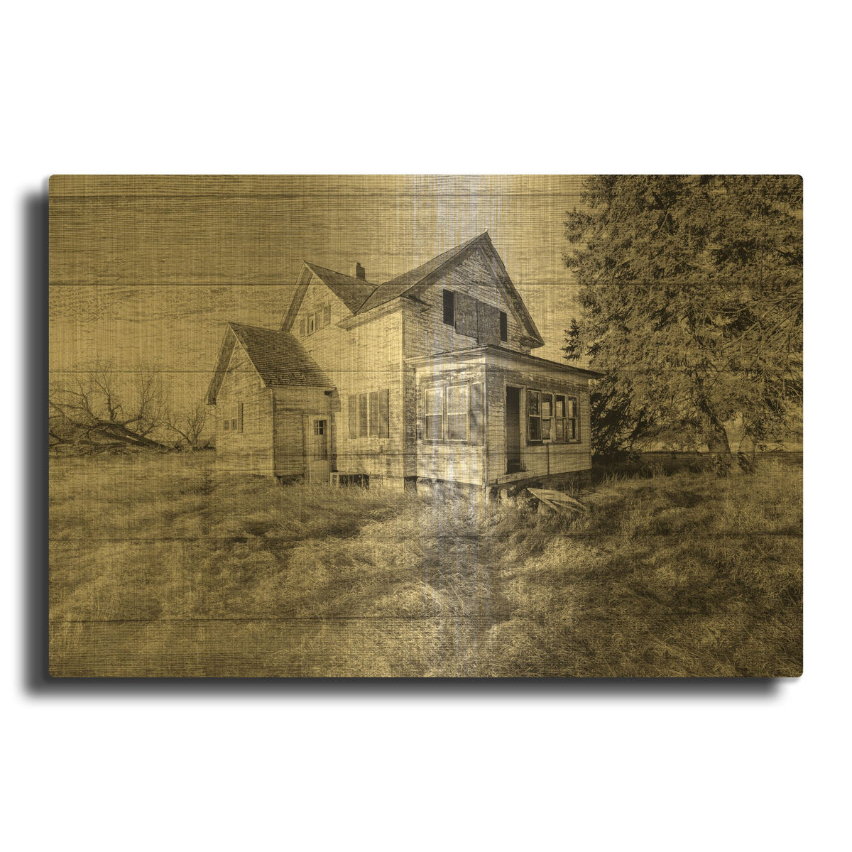 'Lost Farmstead On The Prairie 034' By Gordon Semmens Gold Metal Wall Art