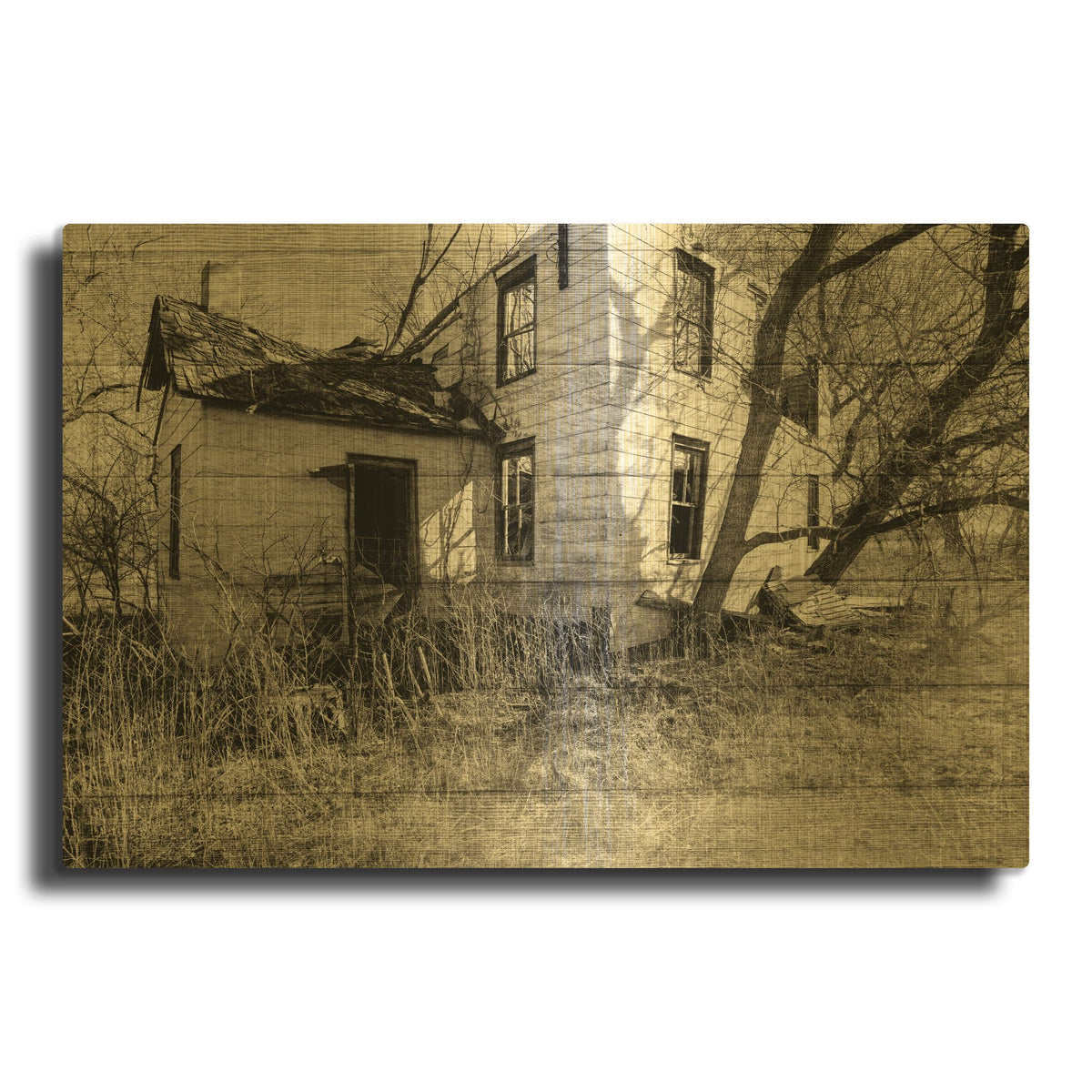 'Lost Farmstead On The Prairie 035' By Gordon Semmens Gold Metal Wall Art