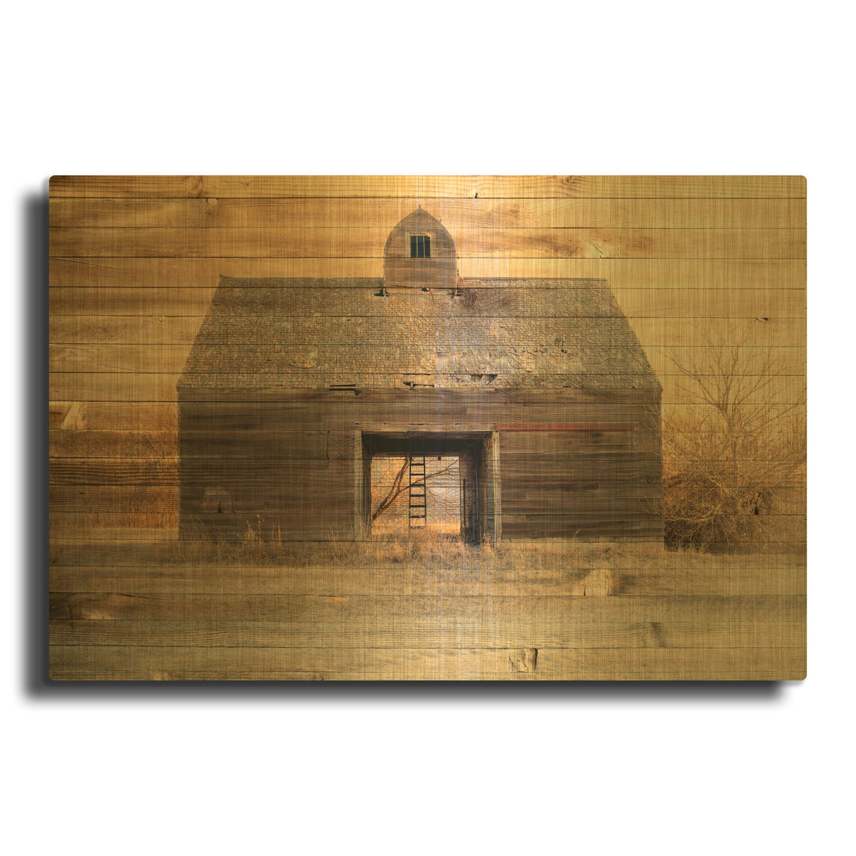 'Lost Farmstead On The Prairie 044' By Gordon Semmens Gold Metal Wall Art