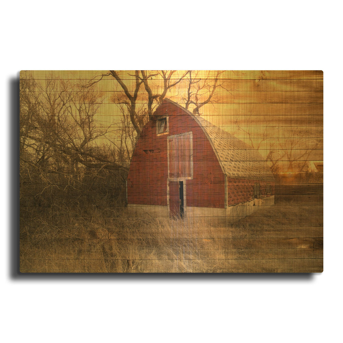 'Lost Farmstead On The Prairie 045' By Gordon Semmens Gold Metal Wall Art