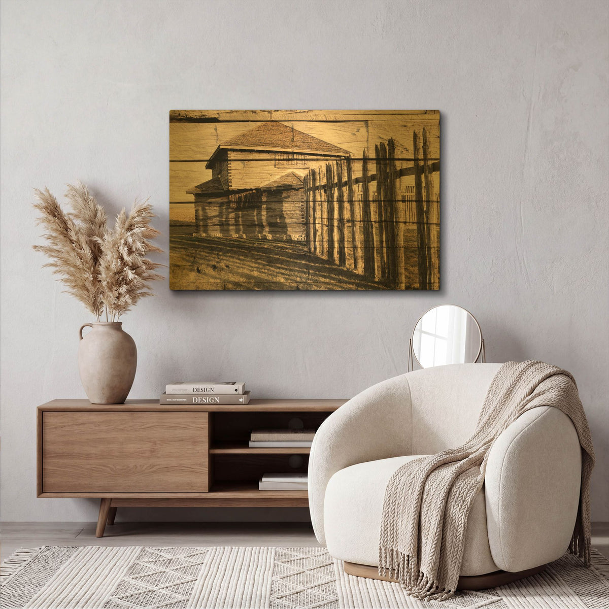 'Lost Farmstead On The Prairie 055' By Gordon Semmens Gold Metal Wall Art
